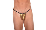 XL SMU Flash Gold Metal String Thong Cord Like Waistband Hot Wear 9910 LT1