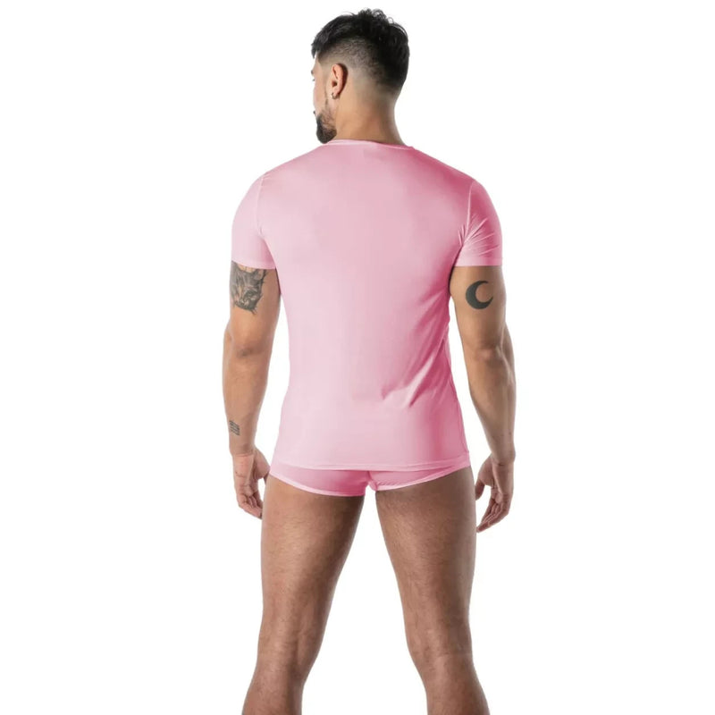 TOF PARIS T-Shirt Mon Amour Microfiber Lightweight V-Neck Shirts in Pink 56
