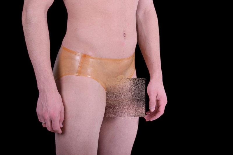 POLYMORPHE Men's Latex Brief Underwear Open Front Amber Gold UN-039PS