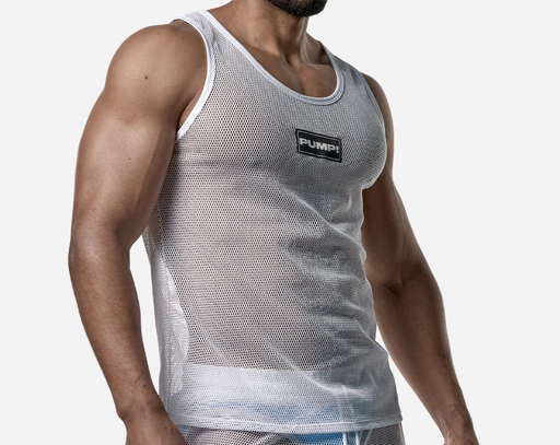 PUMP! Structured White Mesh Tank Top Nylon Athletic Tanktop 14034 5