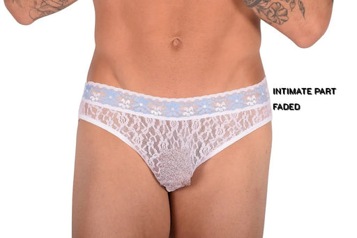 SMU Feminine Briefs See-Through Lace Fabric Blue WaistBand 65014 32