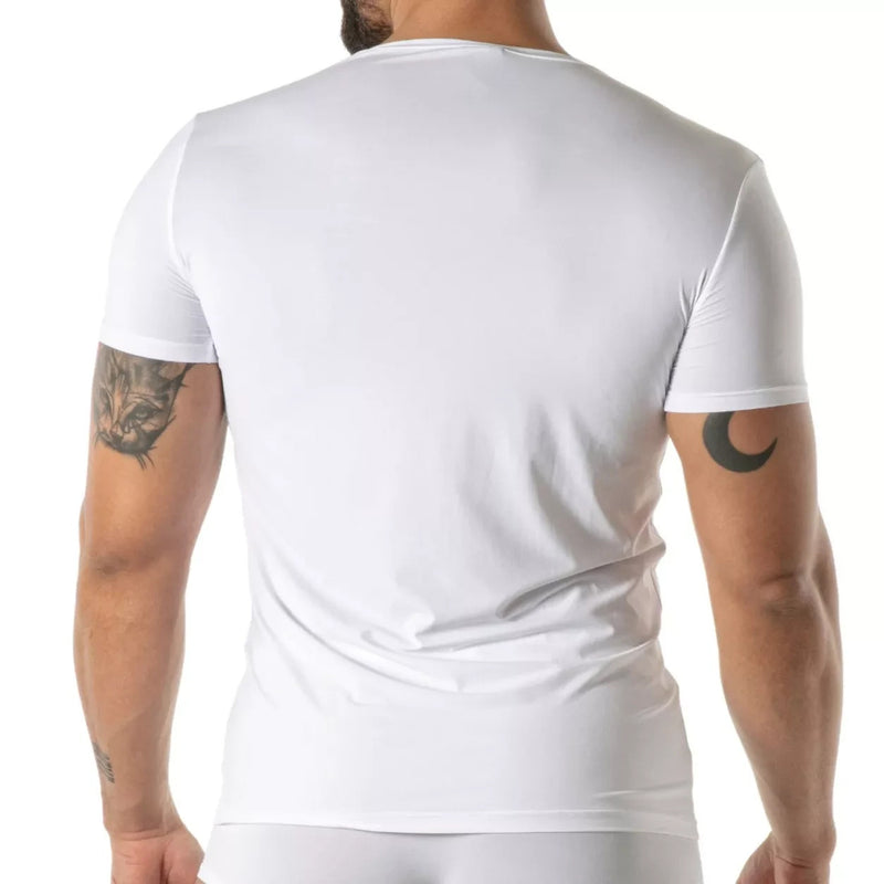 TOF PARIS Mon Amour Microfiber T-Shirt Lightweight V-Neck Shirts in White 56