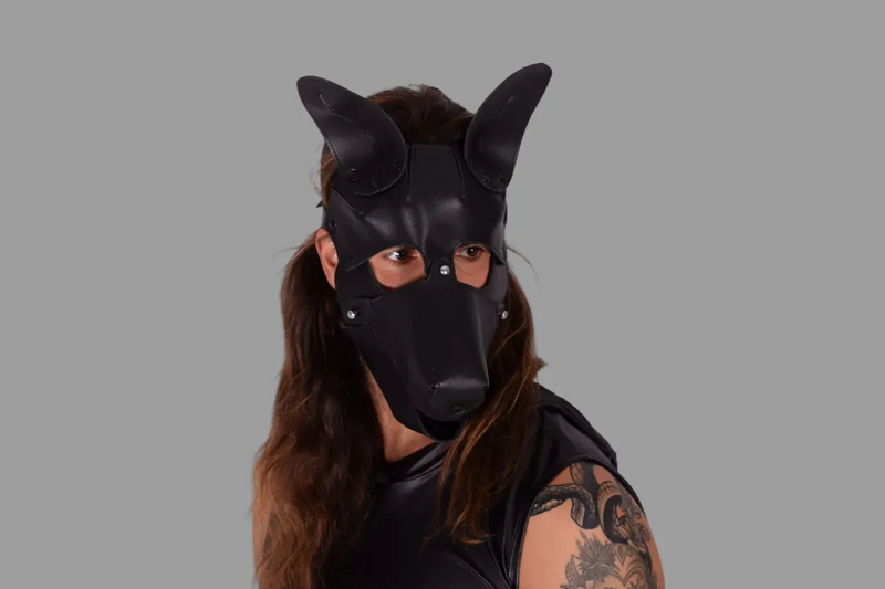 SMU Leather Puppy hood mask removeable muzzle Black sx11