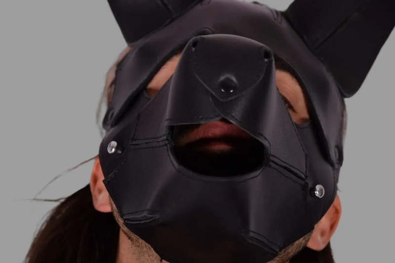SMU Leather Puppy hood mask removeable muzzle Black sx11