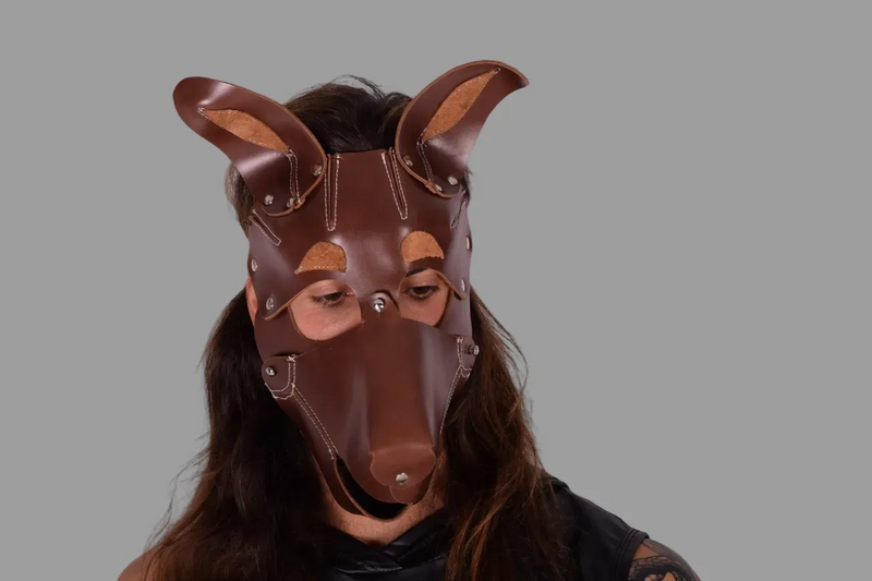 SMU 100% Canadian Leather Puppy Mask Dog Face  Brown sx11