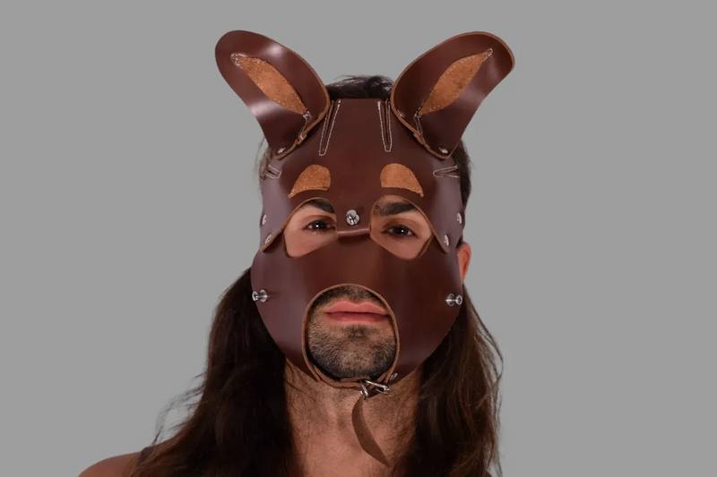 SMU 100% Canadian Leather Puppy Mask Dog Face  Brown sx11