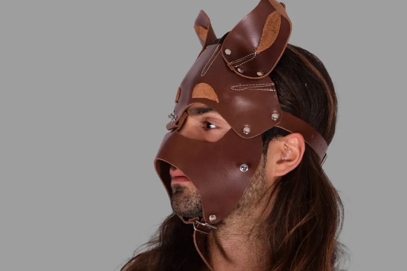 SMU 100% Canadian Leather Puppy Mask Dog Face  Brown sx11
