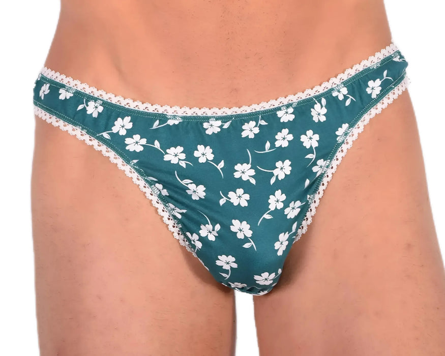 M/L SMU Sensual Floral Green/White Thong 33522 MX13