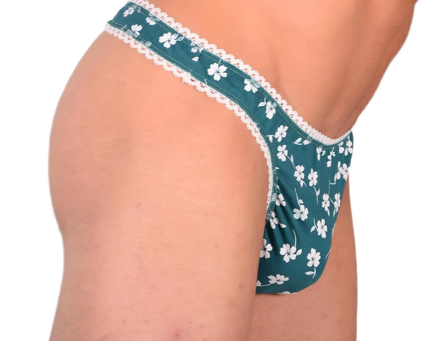 M/L SMU Sensual Floral Green/White Thong 33522 MX13