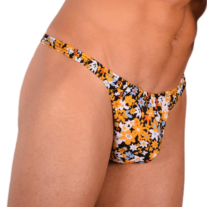 S SMU Sensual Floral Explosion Black and Yellow Thong 33697 MX15