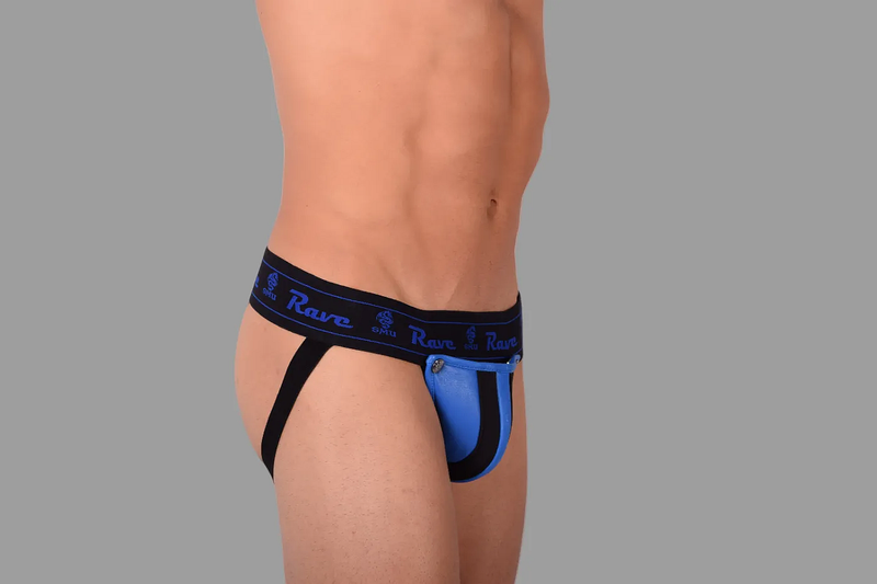 SMU Leather Jockstraps Look-At With Removable Pouch Blue H5