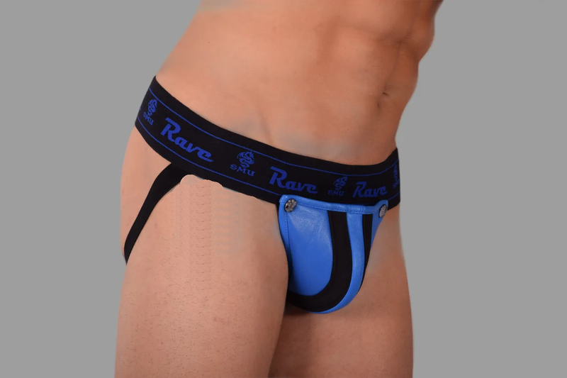 SMU Leather Jockstraps Look-At With Removable Pouch Blue H5