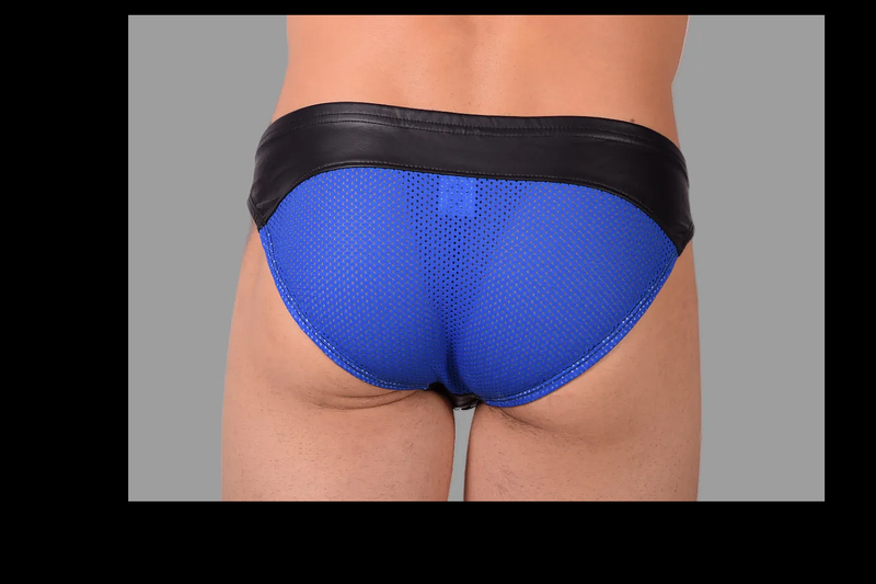 SMU Limited Leather Briefs Eye Grabber Laced-Up Black & Blue P01003 H5