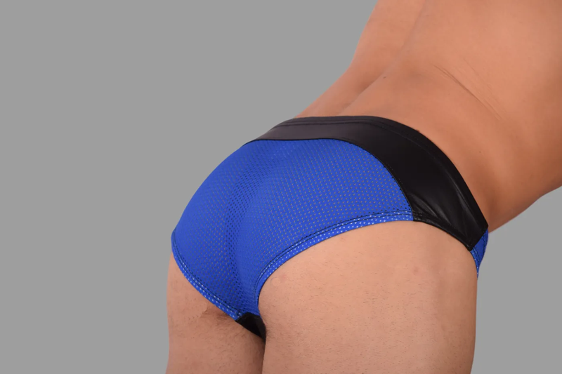 SMU Limited Leather Briefs Eye Grabber Laced-Up Black & Blue P01003 H5