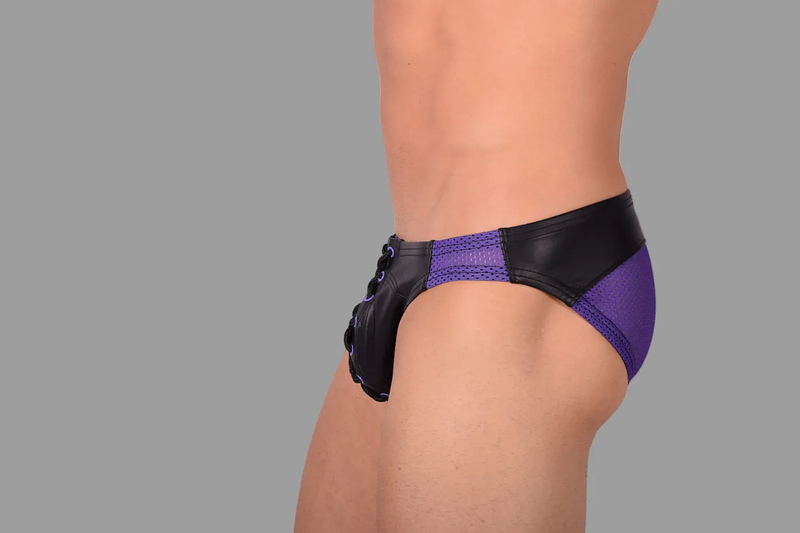 SMU Eye Grabber Leather brief Black Purple P01003 H5