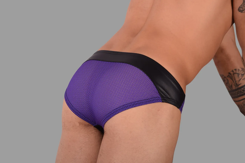 SMU Eye Grabber Leather brief Black Purple P01003 H5