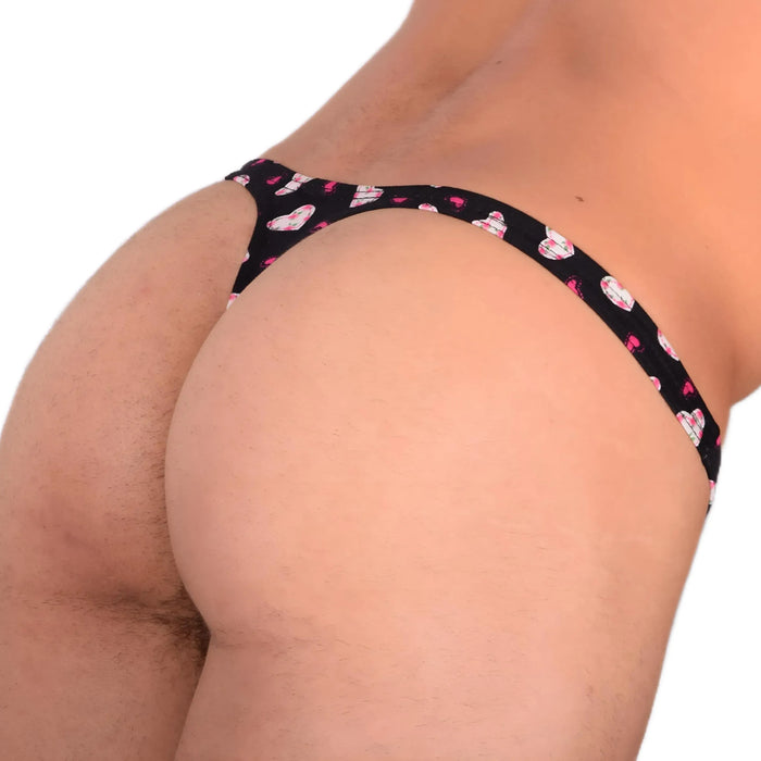 M SMU Sensual Thong Black/Pink Hearts 33592 MX13