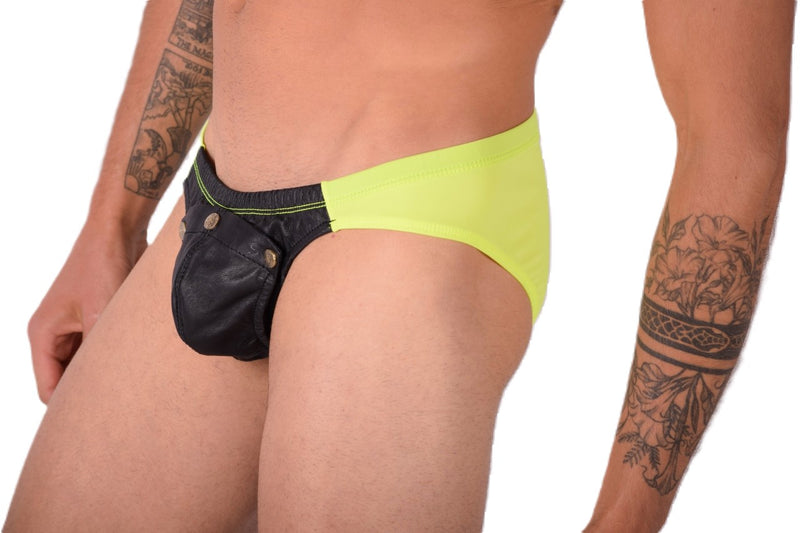 SMU Briefs Rave Peekaboo Removable Leather Pouch Brief Neon Lime H5
