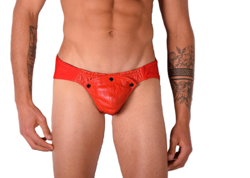 SMALL SMU Rave Peekaboo Removable Leather Pouch Brief Red H6