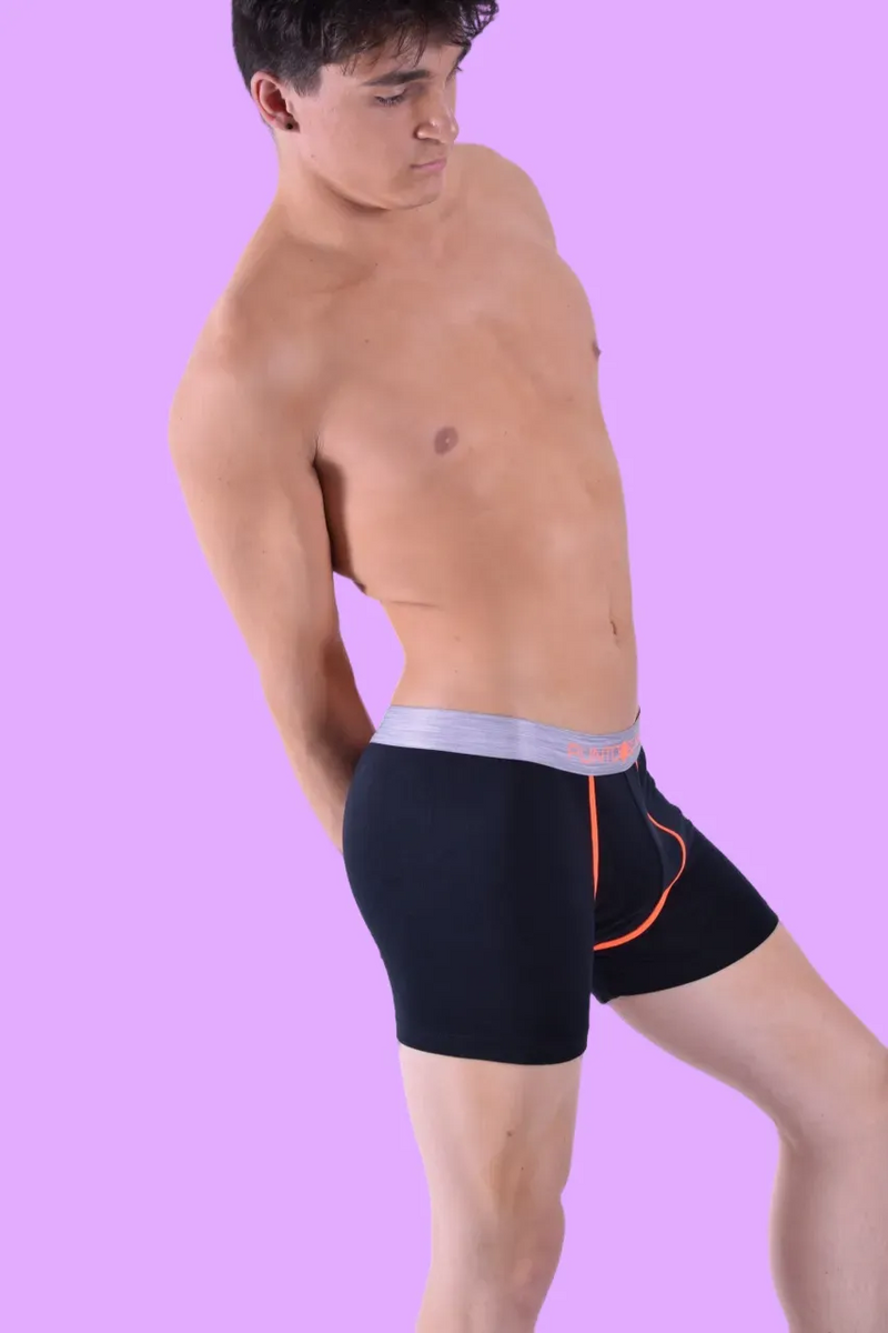 Punto Blanco Boxer Seeking Cotton Long Comfy Boxers Black-Orange 3458 27
