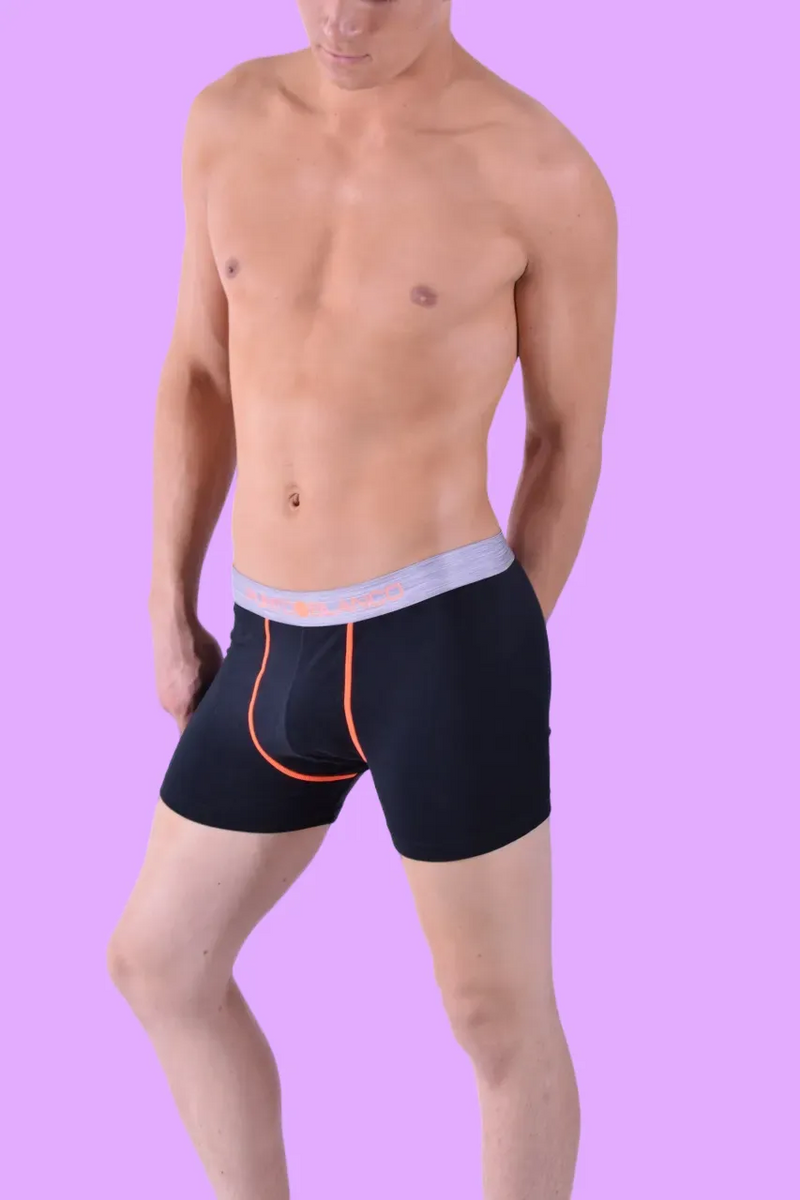 Punto Blanco Boxer Seeking Cotton Long Comfy Boxers Black-Orange 3458 27