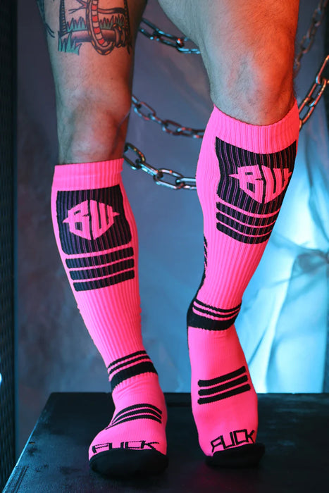 BREEDWELL Hypnotix Socks Knee-High Nylon Long Socks Neon Pink