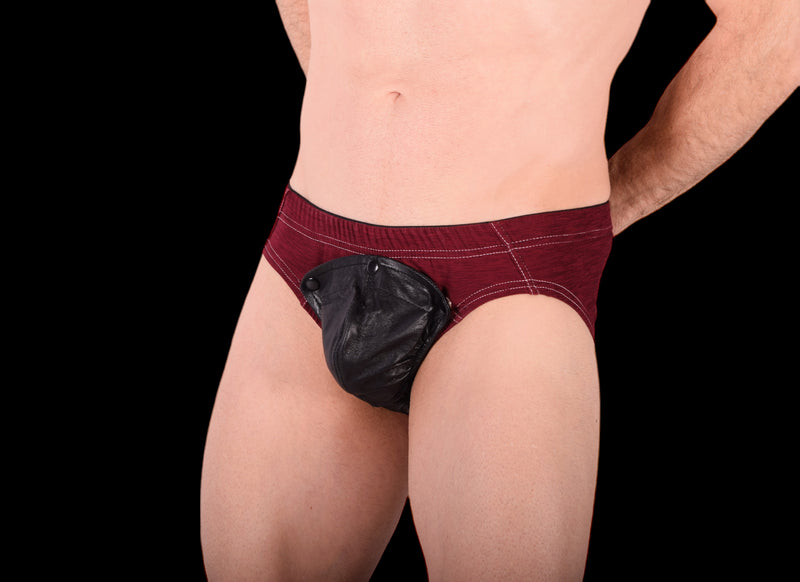 XS SMU Peekaboo Removable Leather Pouch Burgundy Brief H2