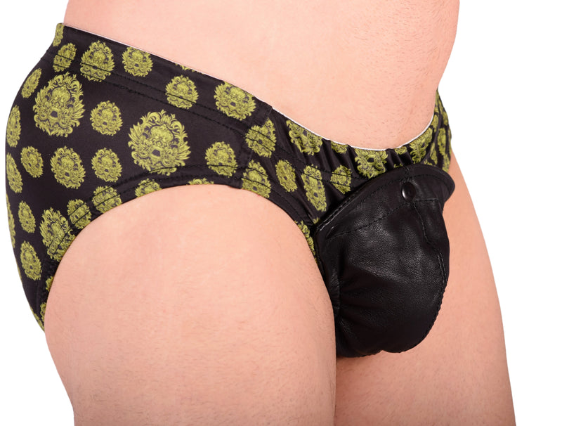 XS SMU King SKULLS Peekaboo Removable Leather Pouch Brief H2