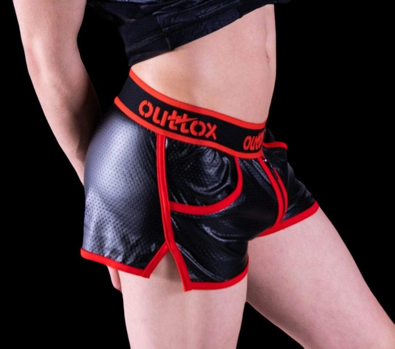 OUTTOX By Maskulo Short Full-Zipper Shorts Leather Look Red SH140-10 4