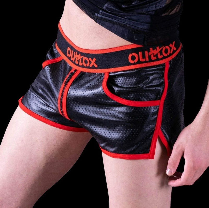 OUTTOX By Maskulo Short Full-Zipper Shorts Leather Look Red SH140-10 4