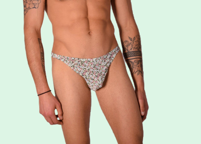 S/M SMU Underwear Thong Olive flowers 33335 MX11