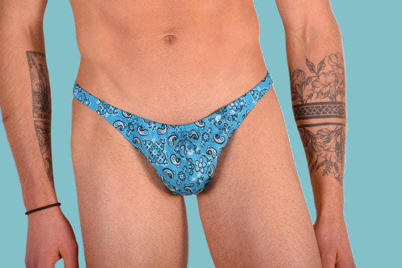 S/M SMU Mens Underwear Thong  Hot Aqua Print 33359 MX11