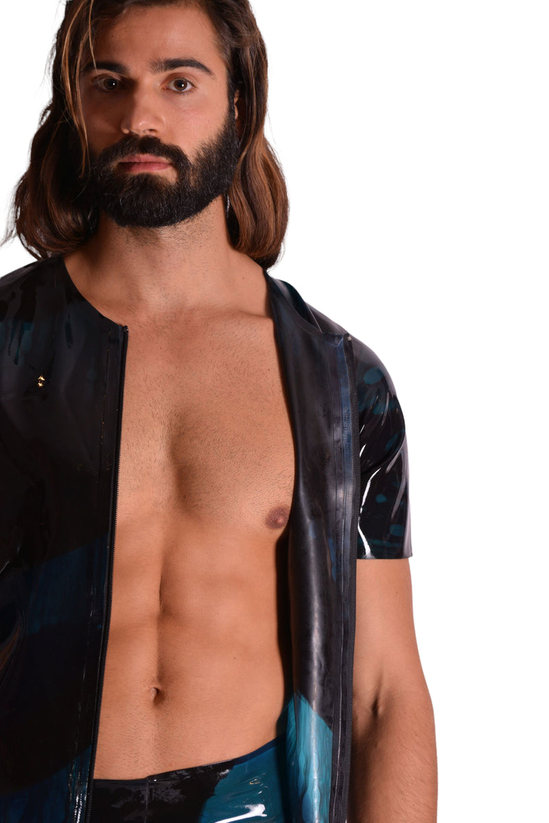 Large Polymorphe Latex Jockstrap And Zipped Shirt Rubber Suit Peacock 8