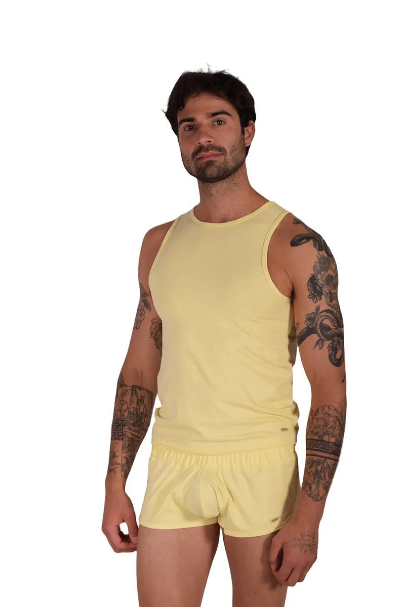 SUKREW Vest Sleeveless Tank Top With Rounded Neck in Blonde Yellow 27