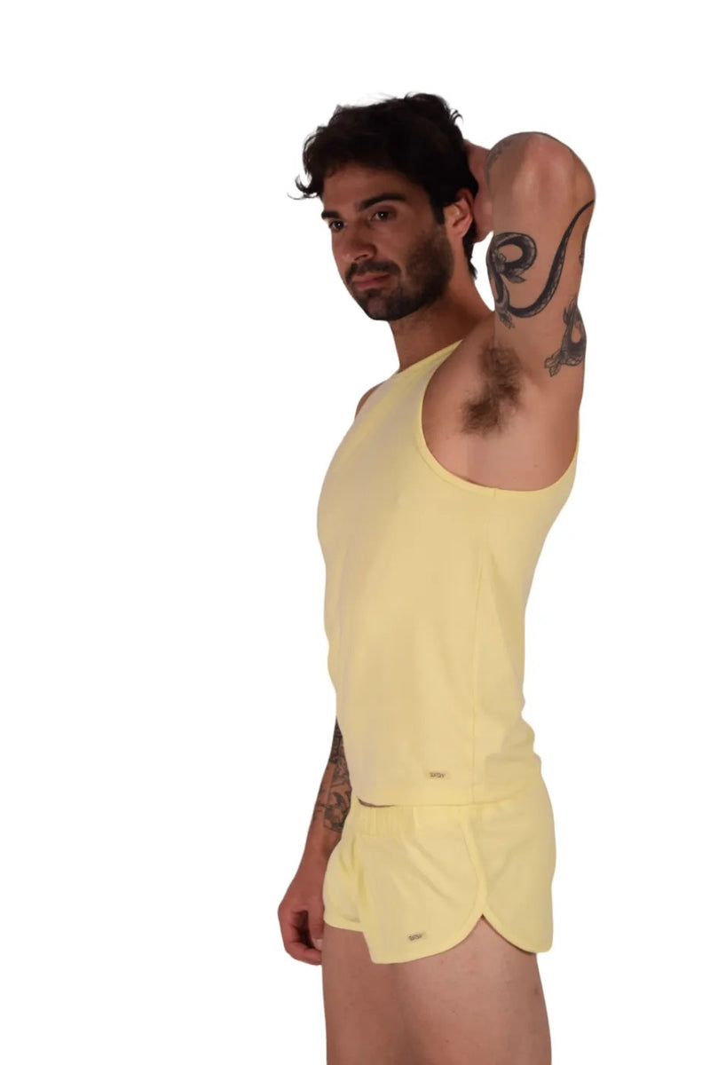 SUKREW Vest Sleeveless Tank Top With Rounded Neck in Blonde Yellow 27