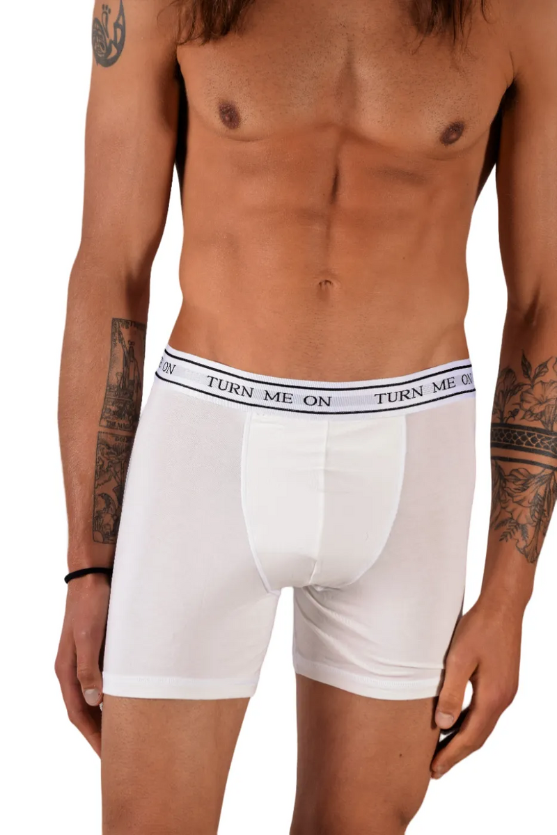 POP Underwear Turn Me On Long Boxer Bamboo Hypoallergenic Classic White 1