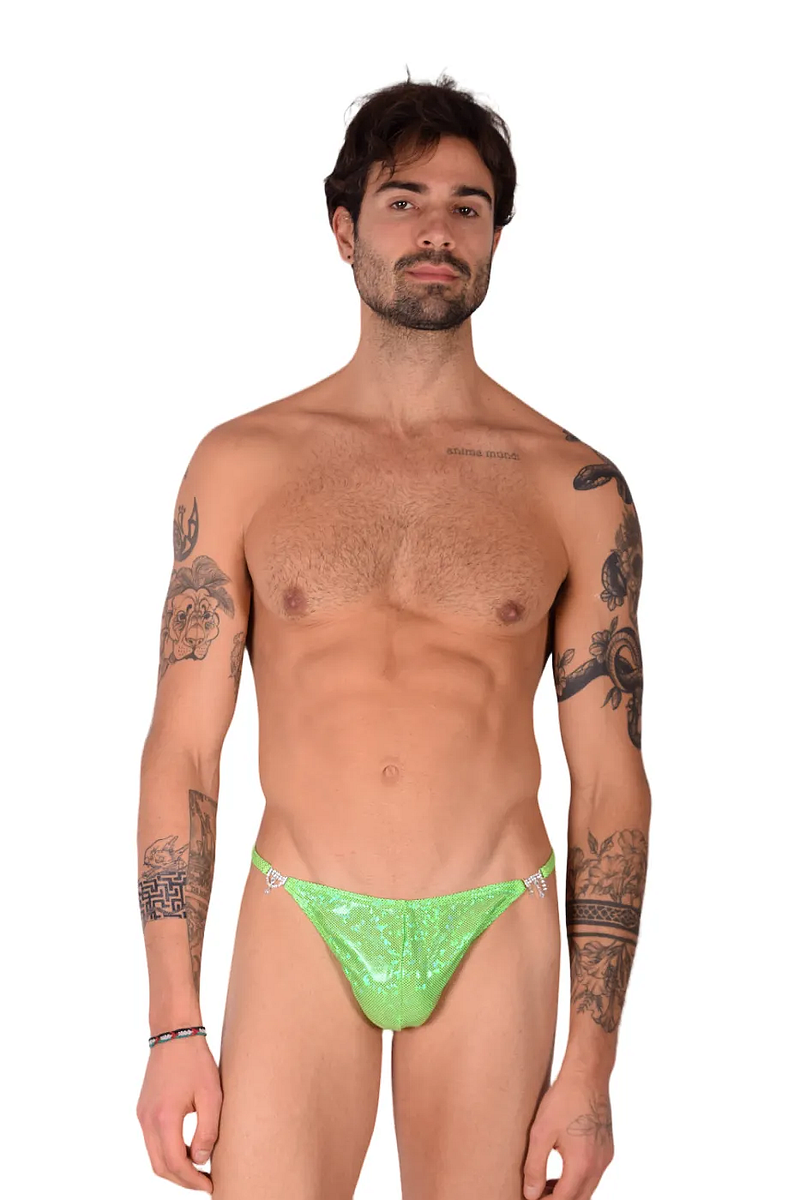 S/M SMU Thong Rhinestones FLASHY GREEN 30''32'' Waist MX10 100566