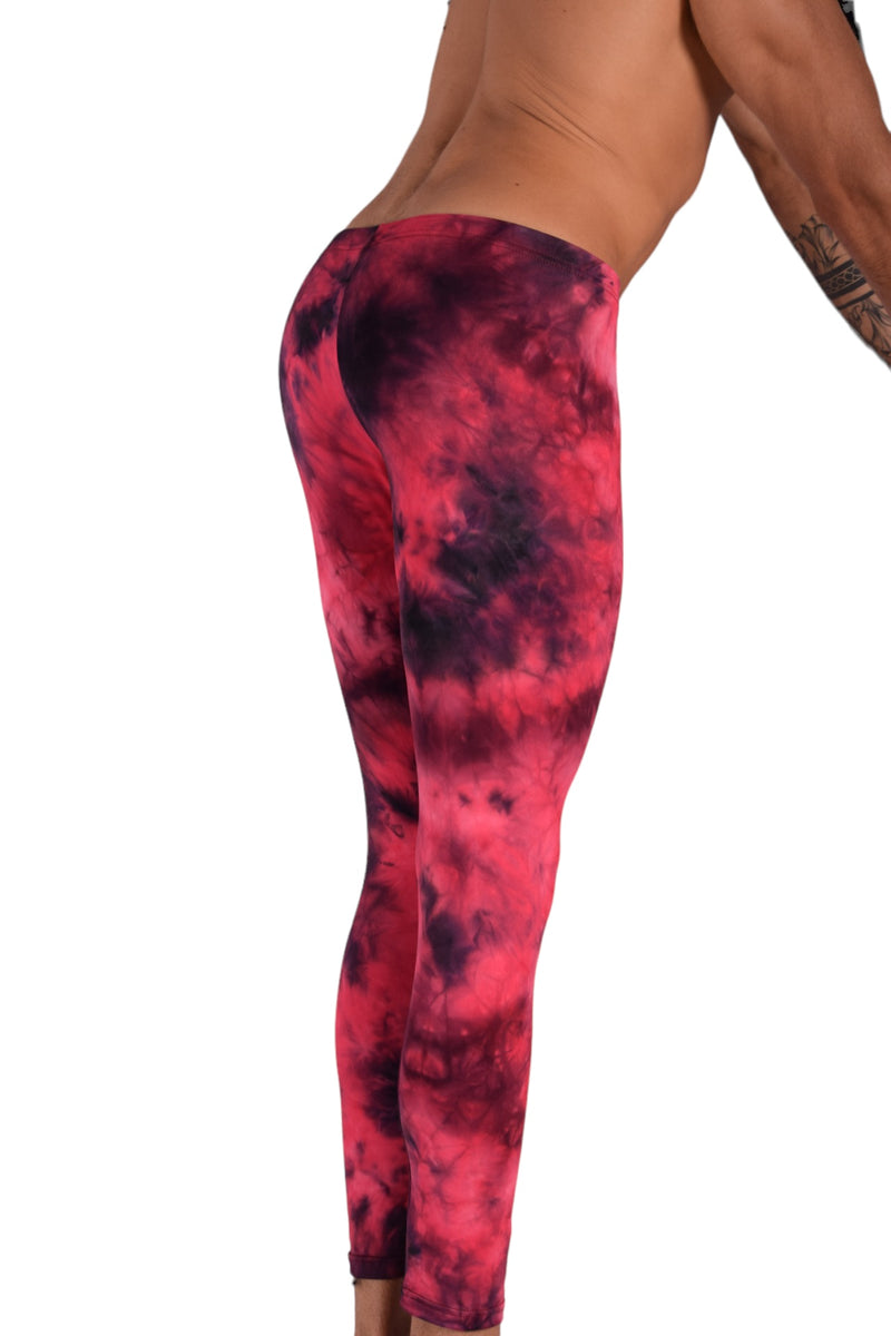 SMU Mens Legging Tight Fit Red Artistic Printed S/M 12563 MX8