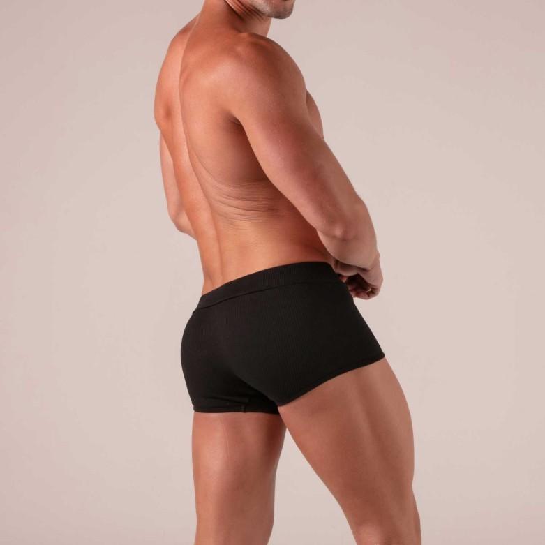 Absolu Male By TOF Adjustable Laced Boxer Trunks Soft Ribbed Knit Cotton Black 33