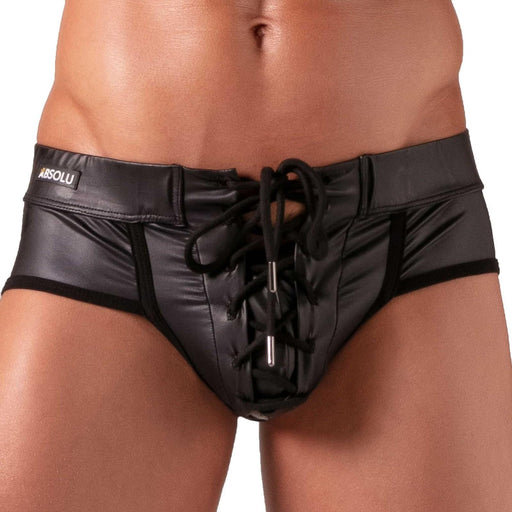 Absolu Male by TOF Bond'Ge* Lacing Briefs Adjustable Chic Faux - Leather Black 22