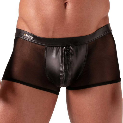 Absolu Male By TOF PARIS Rebel Zipped Boxer Trunks Secret Pocket Mesh Black 22