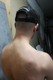 BREEDWELL Cap Loaded Denim Trucker Hat Cooler Mesh in Dark Stonewall Wash3