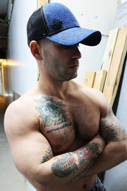 BREEDWELL Cap Loaded Denim Trucker Hat Cooler Mesh in Dark Stonewall Wash2