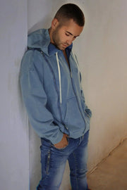 BREEDWELL Darkroom Hoodie Unique Zippers Heavy - Weight Knit Cotton Vest in Indigo3