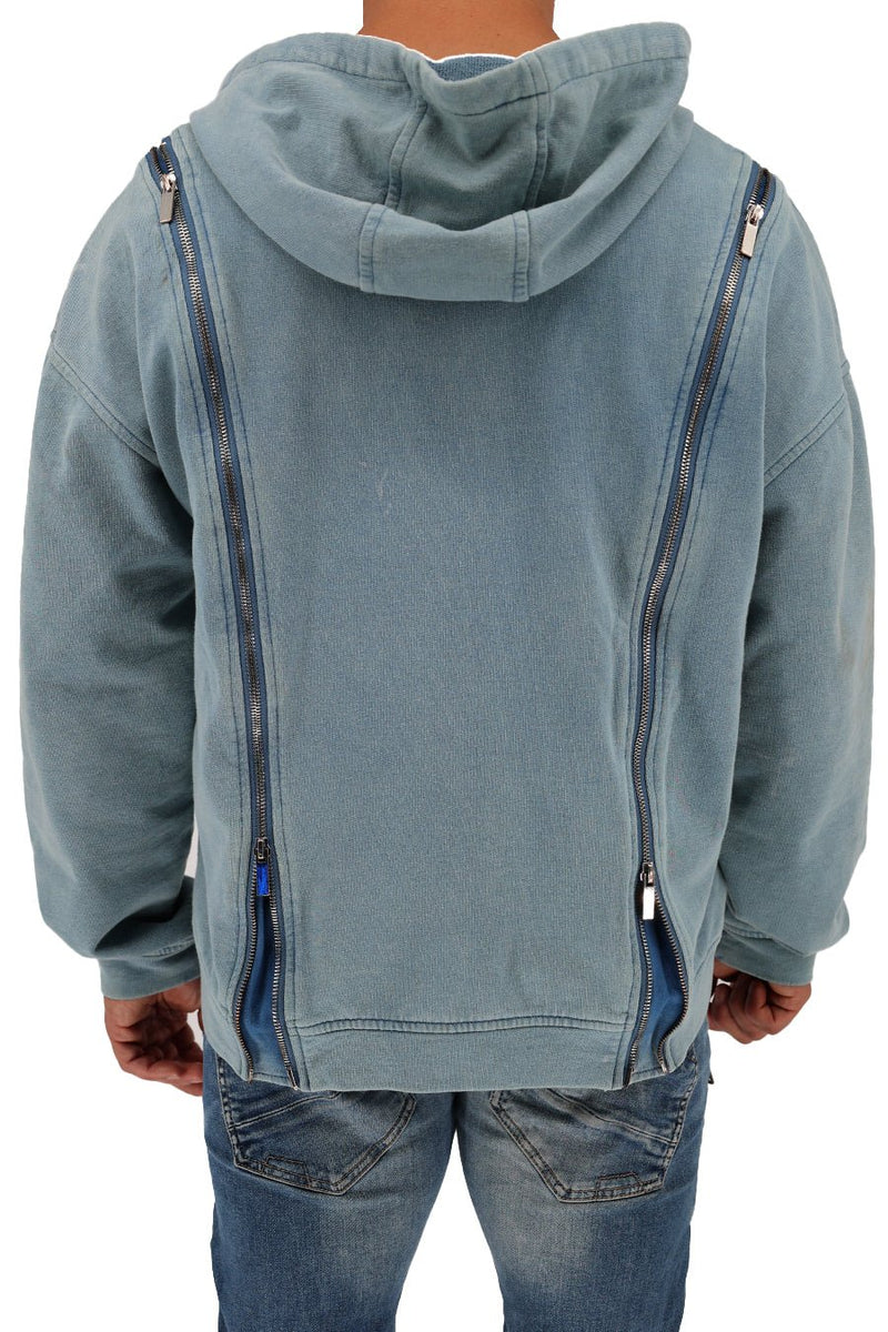 BREEDWELL Darkroom Hoodie Unique Zippers Heavy - Weight Knit Cotton Vest in Indigo6