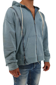 BREEDWELL Darkroom Hoodie Unique Zippers Heavy - Weight Knit Cotton Vest in Indigo4