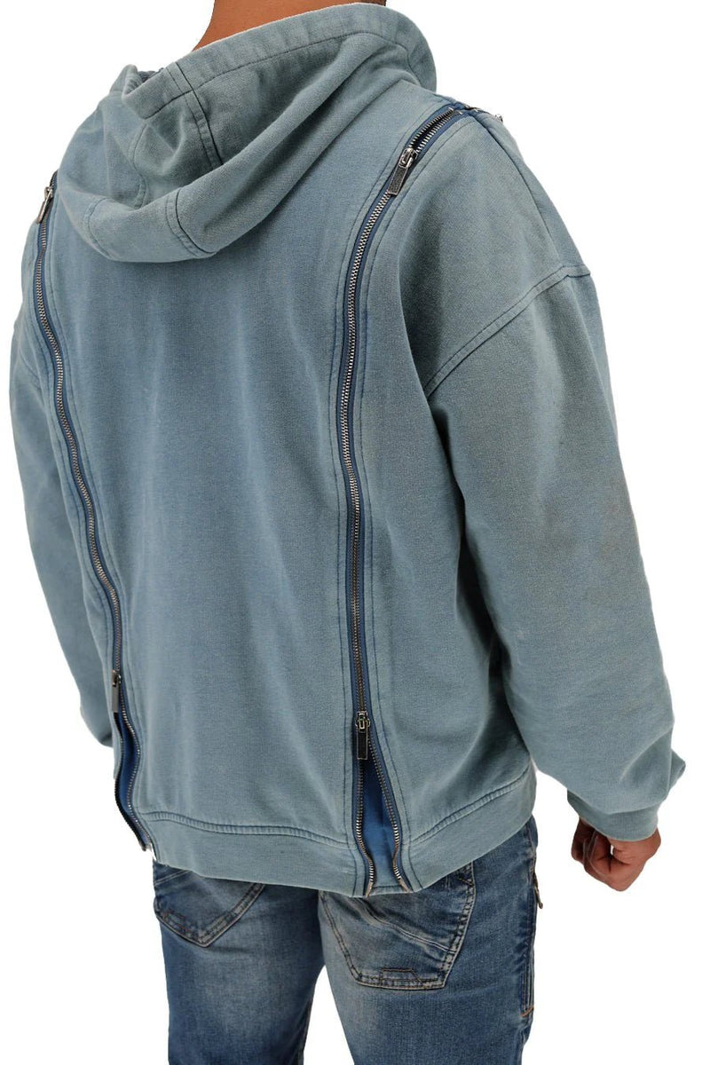 BREEDWELL Darkroom Hoodie Unique Zippers Heavy - Weight Knit Cotton Vest in Indigo5