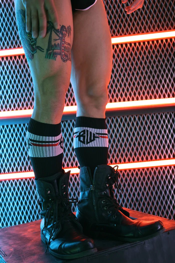 BREEDWELL Long Knee Socks Locker - Room O/S College School Sock Black 199