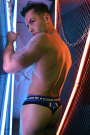 BREEDWELL Snax Thongs Flex Mesh 3D Text Rubberized in Blue 163