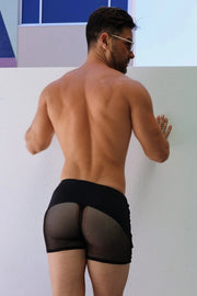 BREEDWELL Tanning Booty Breathers Shorts Mesh Front & Back Panels in Sheer Black 226